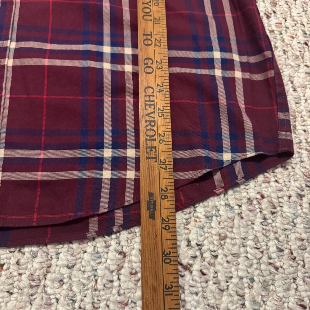 Orvis Mens Large Classic Fit Wrinkle Free Plaid Button Down Shirt Burgundy Navy - Picture 6 of 9